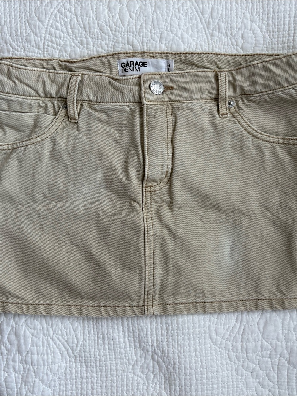 Garage Denim Mini Skirt with built in Shorts in Beige / Tan - Picture 4 of 7